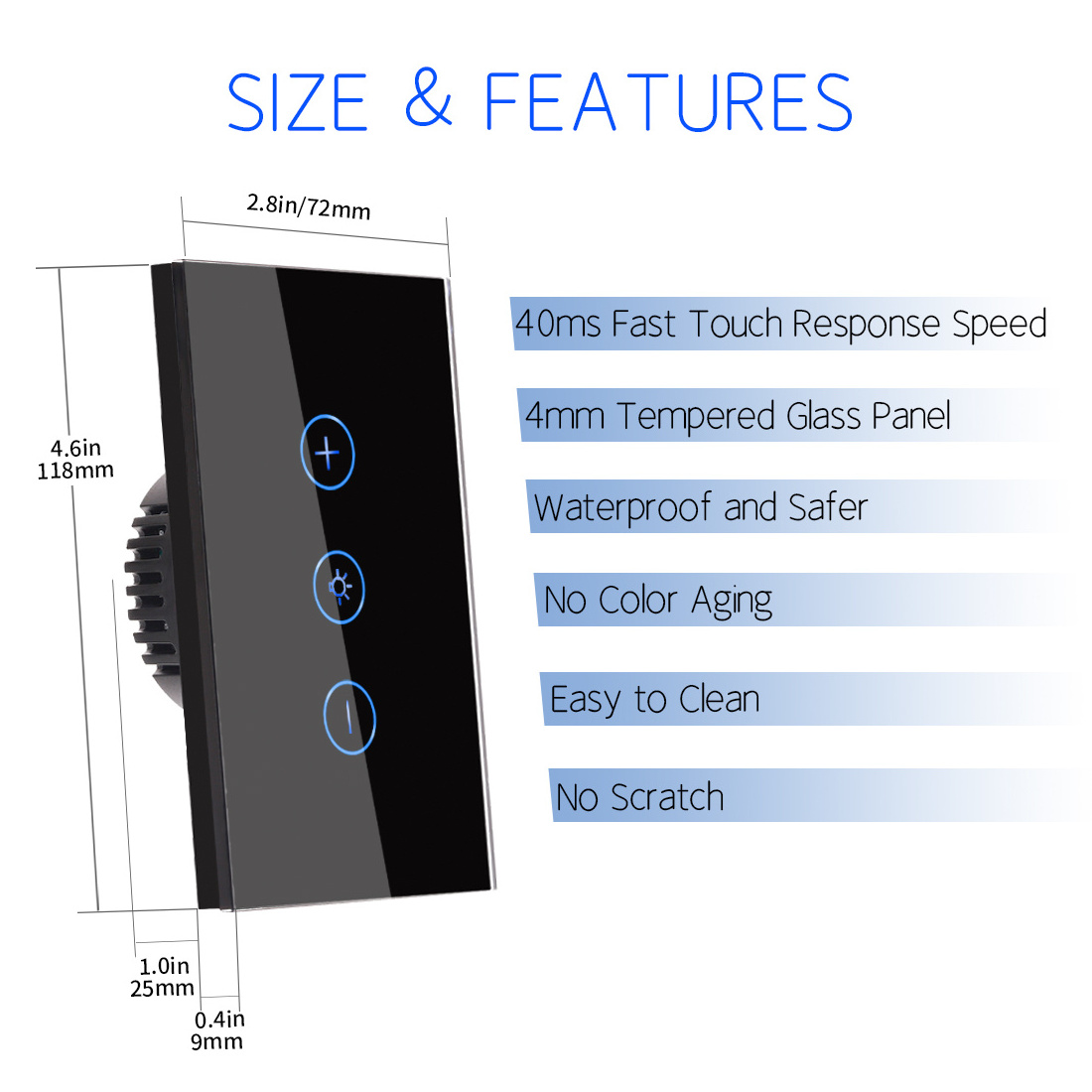 Bingoelec Glass Panel US 118 Standard APP Voice Control Smart Touch Led light Zigbee Dimmer Switches