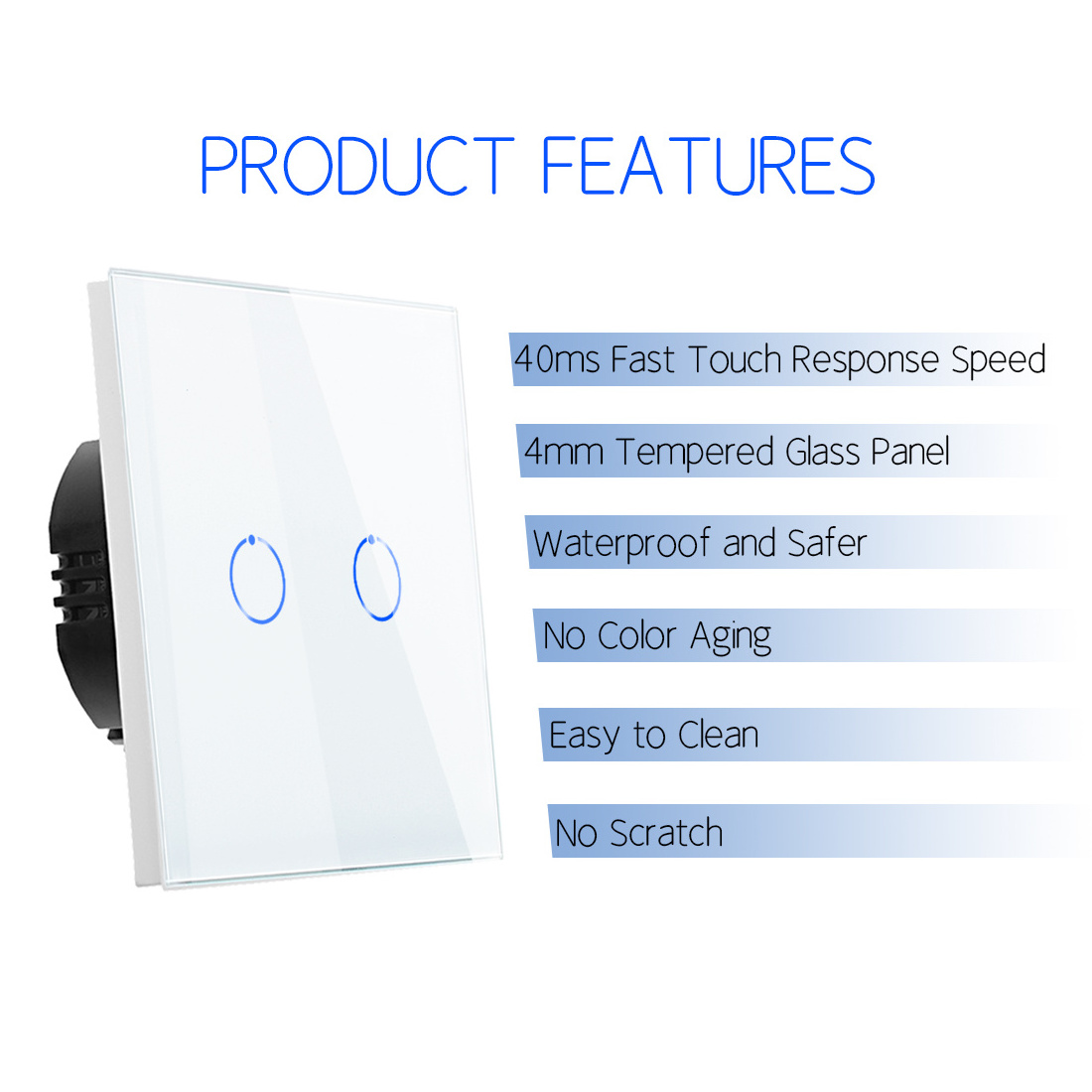 Bingoelec Top Quality Toughened Glass 1 2 3 4 Gang One Way 220V Home Controller Tuya Smart Light Switch