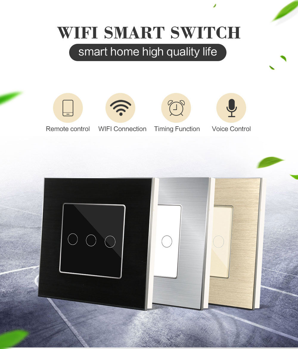 BingoElec Tuya Smart Life 3 Gang 1Way Aluminum Panel WIFI wall Touch Switch 1600W Smart light switch no neutral