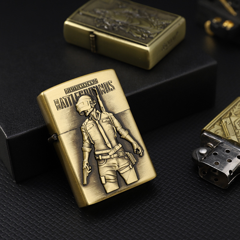 Hot Sale Custom logo high quality Simple Pocket Environmental Protection bronze metal embossed Cigarette Oil Lighter