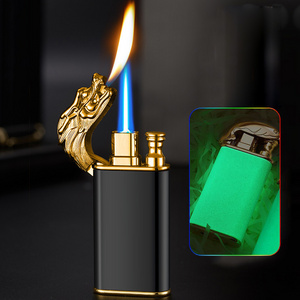 Promotional Gift Jet Lighters windproof Butane Gas Dual Flame Lighters metal retro replenished lighter