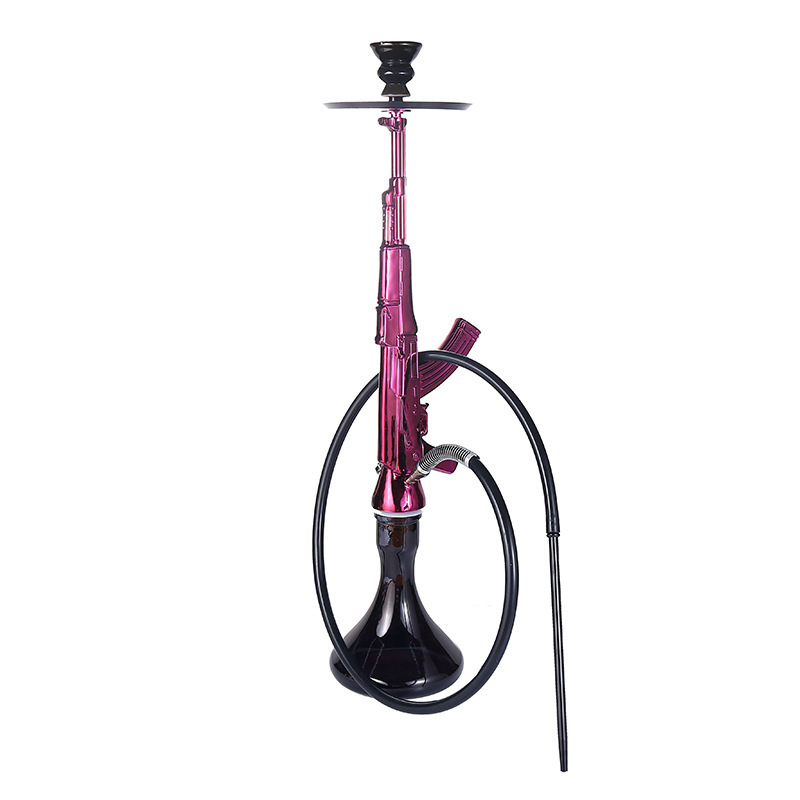 wholesale Russian Deluxe gold Pink Nargile Resin smoking set Ak47 Gun shape Chicha Shisha Hookah large Ak47 hookah