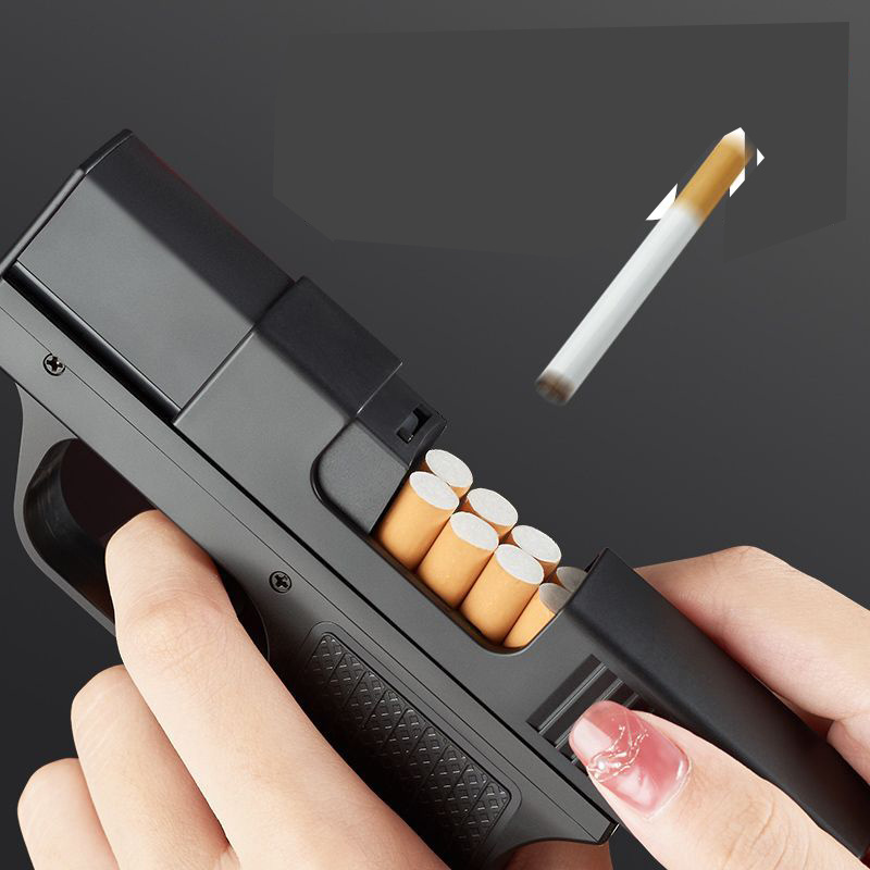 Creative Gun Shape Cigarette Case Lighter Butane Gas Blue Flame Windproof Lighter For Men