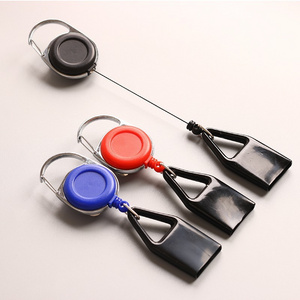 wholesale Custom logo round mini premium retractable keychain clip safe lighter clip holder leash