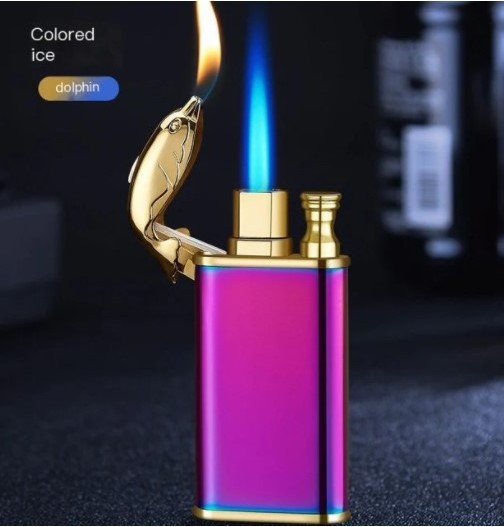 Promotional Gift Jet Lighters windproof Butane Gas Dual Flame Lighters metal retro replenished lighter