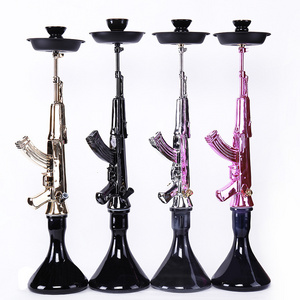 wholesale Russian Deluxe gold Pink Nargile Resin smoking set Ak47 Gun shape Chicha Shisha Hookah large Ak47 hookah