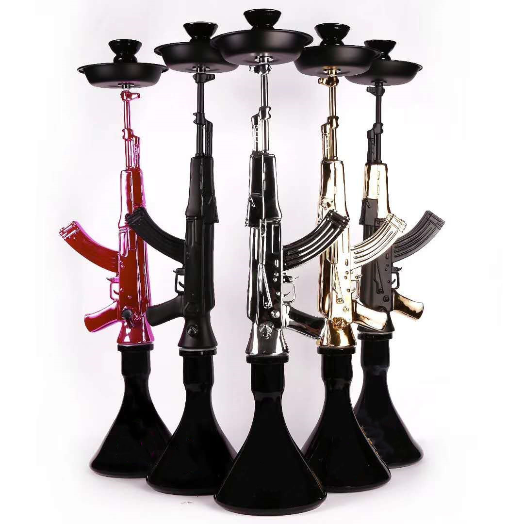 Factory Russian Deluxe gold Pink Nargile Resin smoking set Ak47 Gun shape Chicha Shisha Hookah large Ak47 hookah