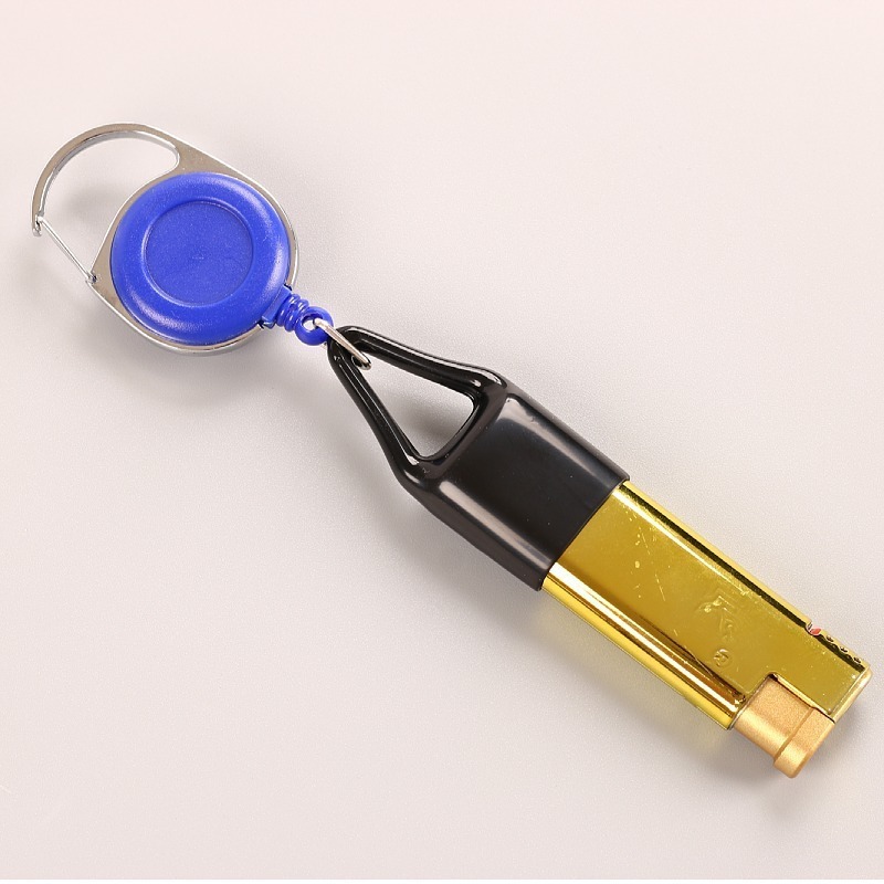 Custom factory price Canned Leather Stretch Buckle Lighter Holder Key chain premium  Lighter Retractable Leash