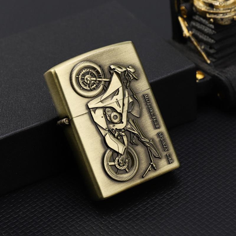 Hot Sale Custom logo high quality Simple Pocket Environmental Protection bronze metal embossed Cigarette Oil Lighter