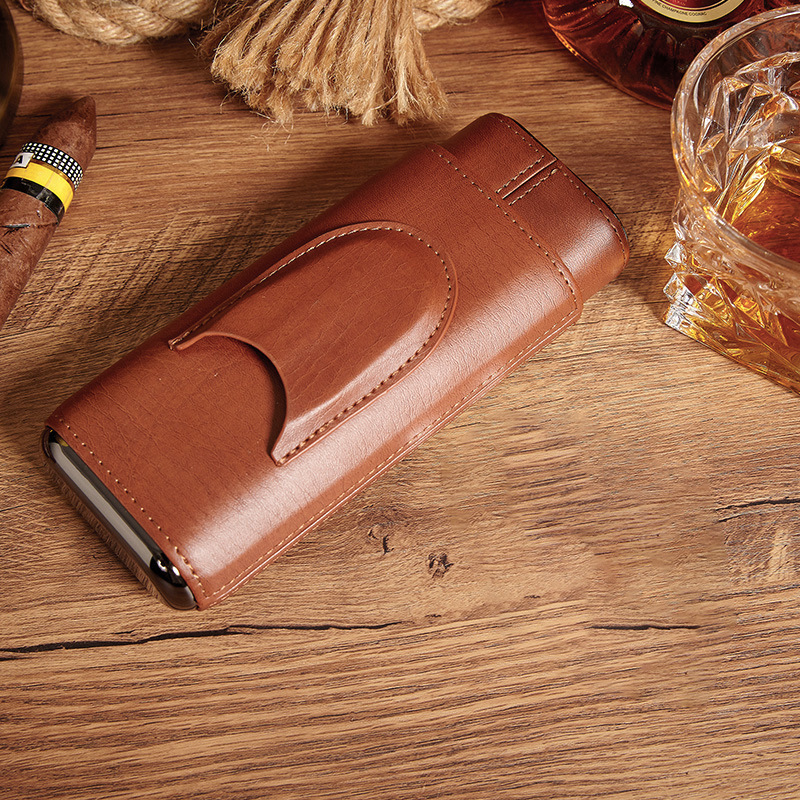 Mini Easy-Take Leather Cigar Case Portable 3 Tube Holder Travel Humidor Cigars Case Accessories For Cohiba With Cigar Cutter