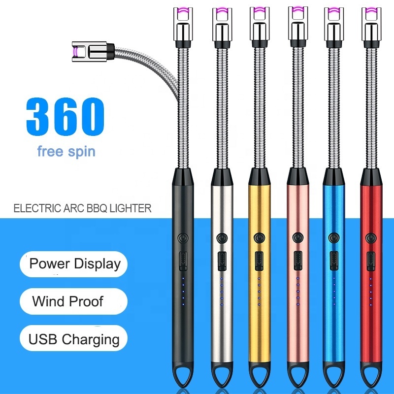 Windproof Arc pulse fire igniter 360 Degree Free Rotation BBQ Stove Lighter USB Rechargeable Electric Candle Lighter