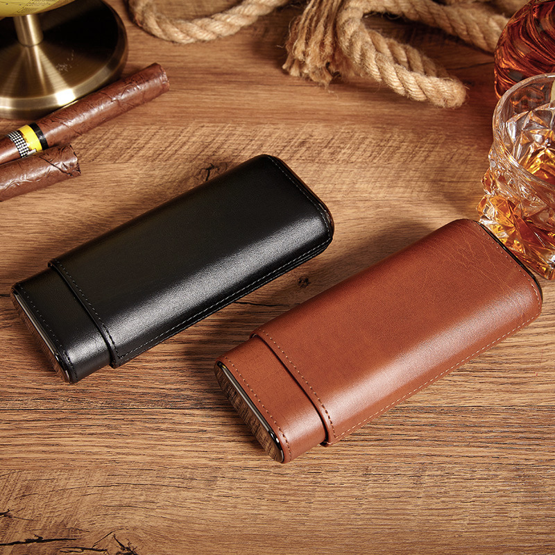 Mini Easy-Take Leather Cigar Case Portable 3 Tube Holder Travel Humidor Cigars Case Accessories For Cohiba With Cigar Cutter