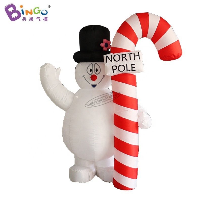 Party Decoration Xmas Supplies Outdoor Christmas Village Ornaments Giant Inflatable Snowman With Candy Cane