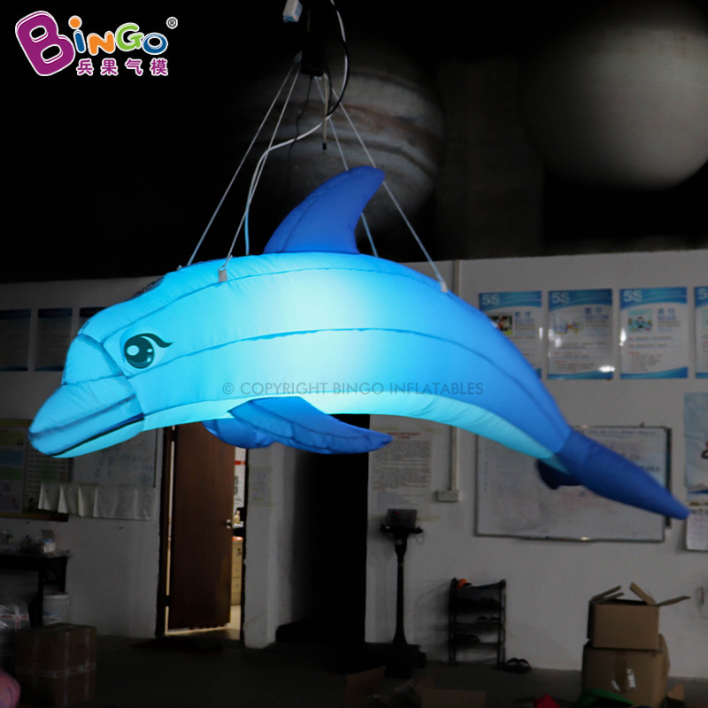 Nice Design 2x0.76x1.3mH Hanging Inflatable LED Dolphin Model Ocean Animal Toys Inflatables Blow Up Dolphin Balloon