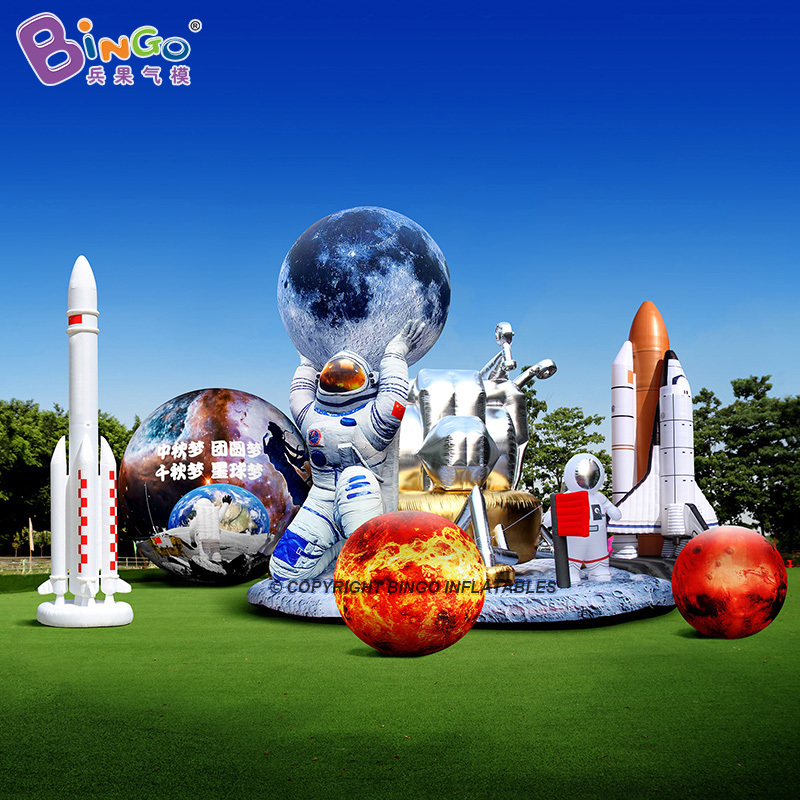 Factory design giant advertising inflatable astronaut with inflatable moon ball for event decoration 5m