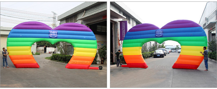 New Design Giant Inflatable Rainbow Heart Balloon Arch for Valentine's Day Decoration Inflatable Arch