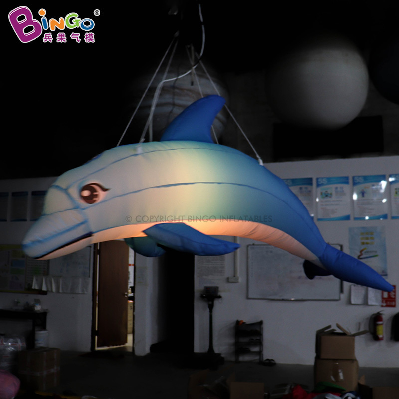 Nice Design 2x0.76x1.3mH Hanging Inflatable LED Dolphin Model Ocean Animal Toys Inflatables Blow Up Dolphin Balloon