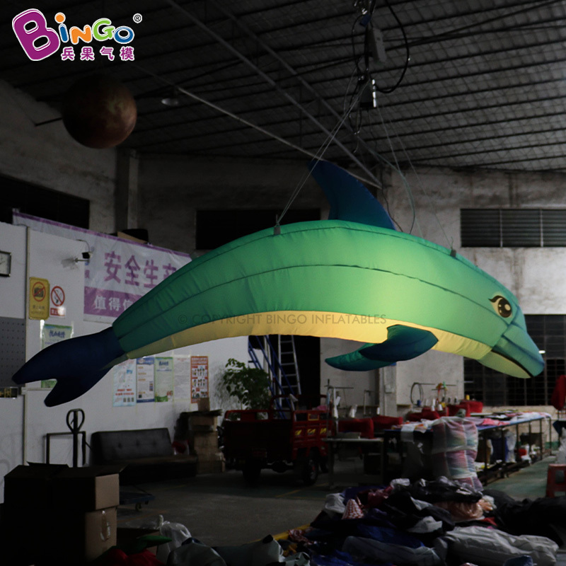 Nice Design 2x0.76x1.3mH Hanging Inflatable LED Dolphin Model Ocean Animal Toys Inflatables Blow Up Dolphin Balloon