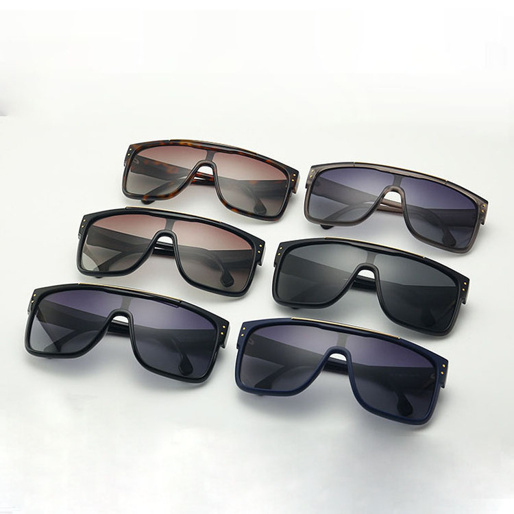 Dark Shades Sunglasses Replica for Driving  Flat top Square Black Frame Resin One Piece Lens for Men Big Glasses