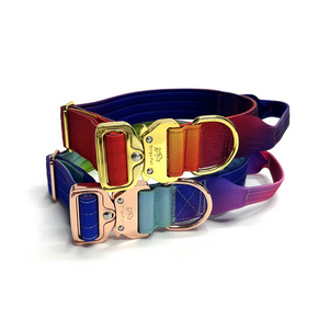 New Design Gradient Color Tactical Dog Collar With Gold Metal Pet Collar For Walking