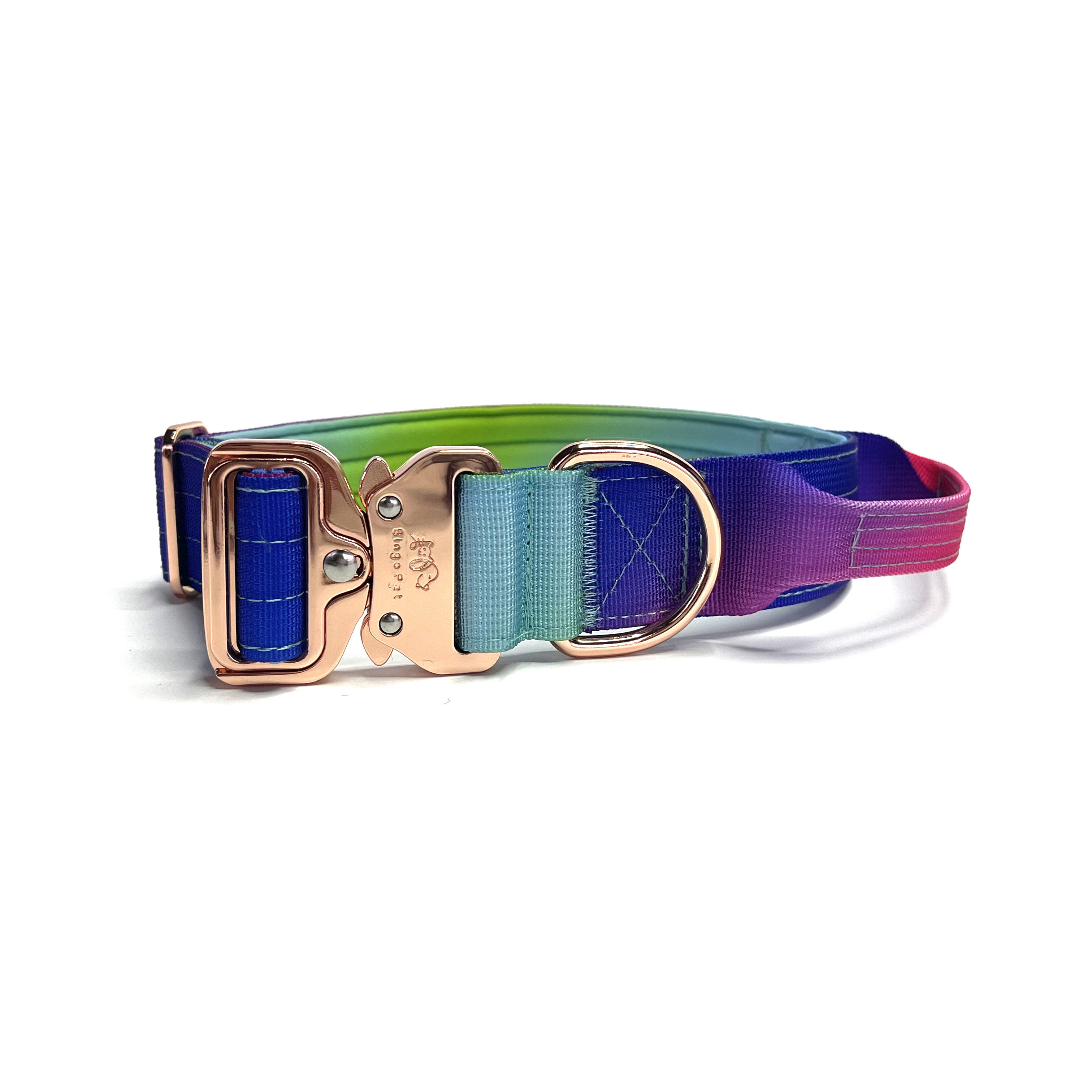 New Design Gradient Color Tactical Dog Collar With Gold Metal Pet Collar For Walking