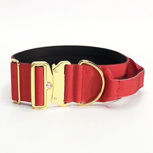 Nylon 3 inch adjustable Tactical Training Dog Collar Pet Collar With Gold Color Buckle