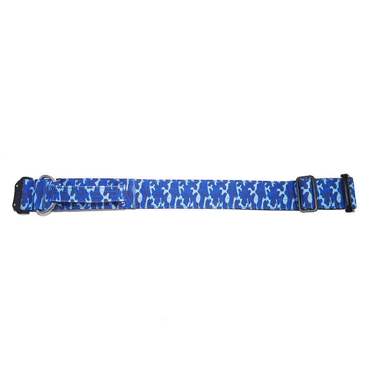 Heavy Duty Blue Camouflage Large Combat Dog Collars with Handle and Neoprene Padded