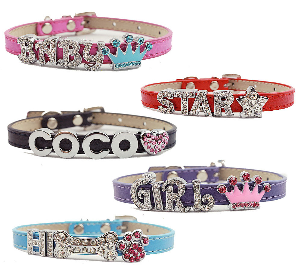 DIY Personalized Dog Collar Pet PU Collar Exclude Letters and Charms for 1cm width