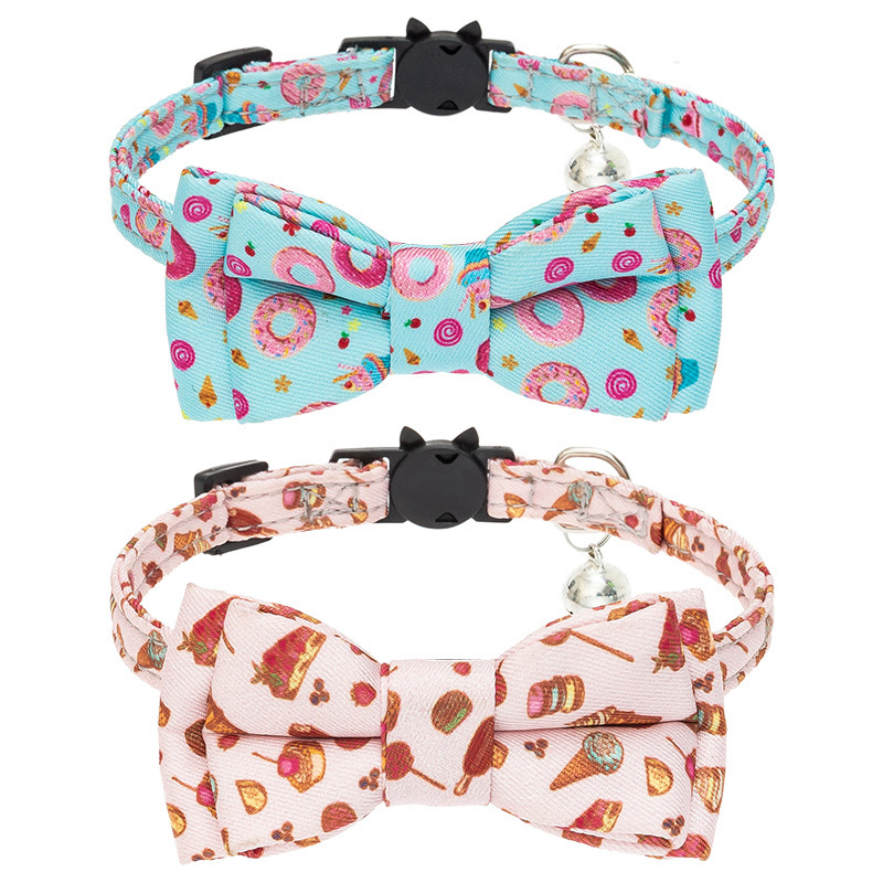 Custom Design Printing Cotton Bow Fruit Cat Collars  Adjustable Pet Dog Collar Bow Tie Breakaway Cat Collar