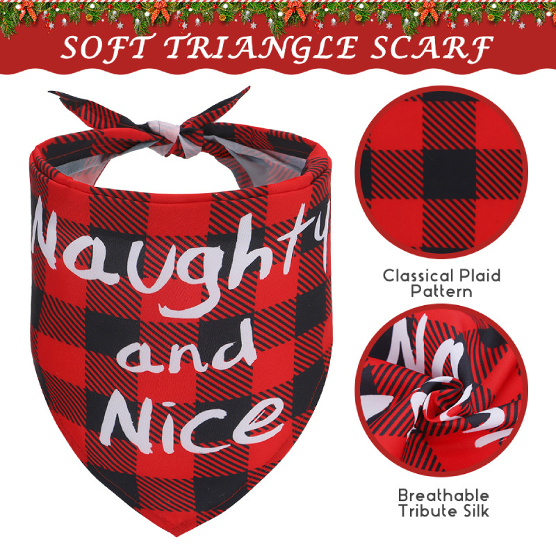 New Arrival Cute Christmas Pet Dog Hats Red Plaid Dog Triangle Scarf Bandanas And Flags Set For Party