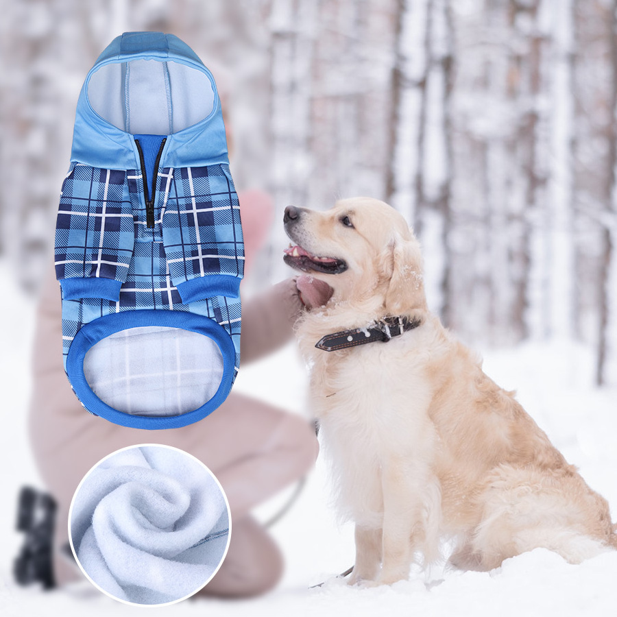 Wholesale Warm Plaid Dog Hoodie Jacket With Zipper Bulk for Pet Dog Clothes Puppy Fleece Designer Dog Hoodie