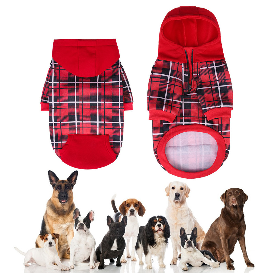 Wholesale Warm Plaid Dog Sweater Hoodie Bulk for Pet Dog Clothes Puppy Fleece Dog Hoodie Sweatshirt with Pocket