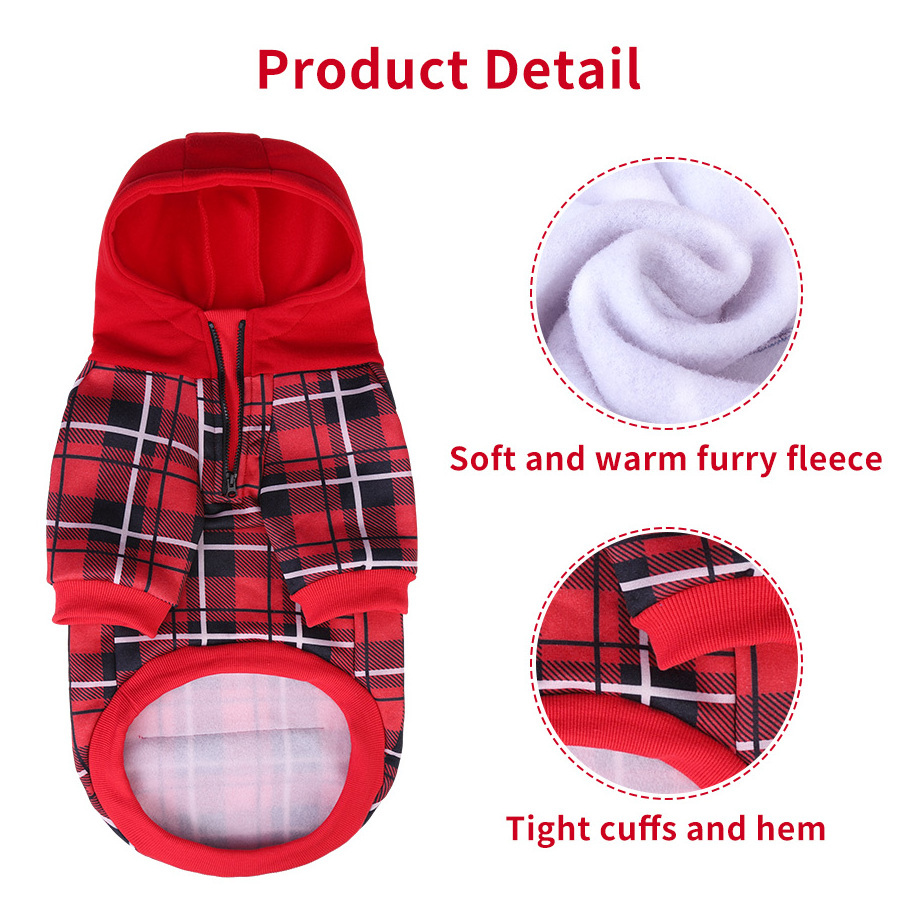 Wholesale Warm Plaid Dog Sweater Hoodie Bulk for Pet Dog Clothes Puppy Fleece Dog Hoodie Sweatshirt with Pocket