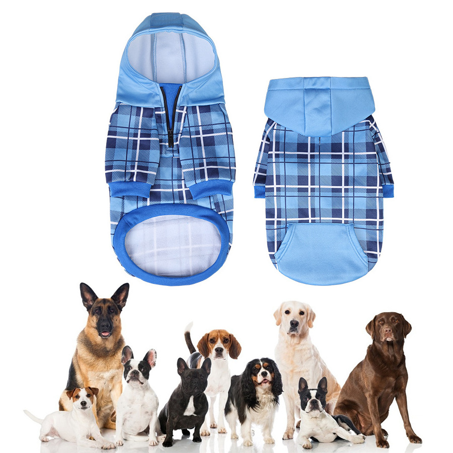 Wholesale Warm Plaid Dog Hoodie Jacket With Zipper Bulk for Pet Dog Clothes Puppy Fleece Designer Dog Hoodie