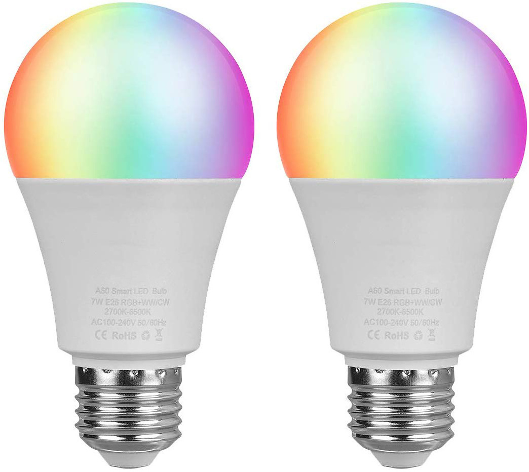 Smart Light Bulb 7w with Soft White Light 2700k-6500k + RGBW, TECKIN A19 WiFi Multicolor LED Bulb Compatible with Phone