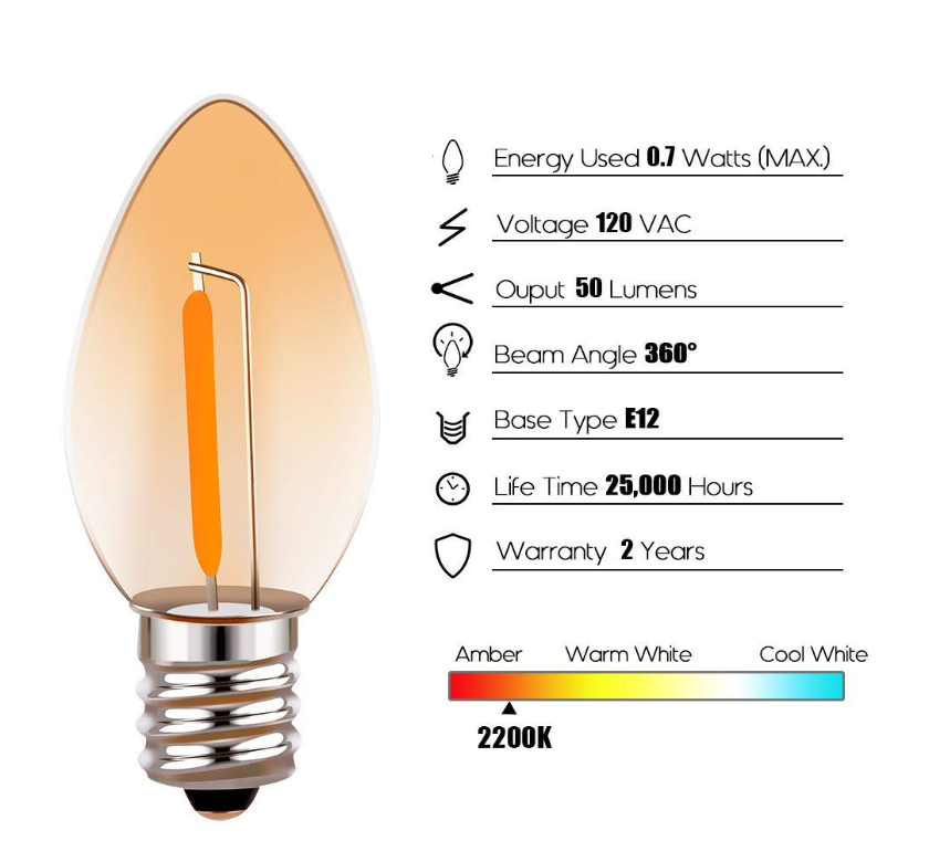 night light C7 night light C7 led bulb 1W E12 clear or amber E14