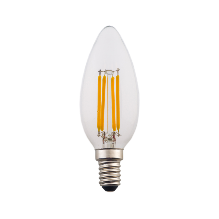 Candle filament LED bulb Dimmable filament LED bulb C35 Warm White Ultra Bright Led Candle Light 4W Glass Housing Bulb