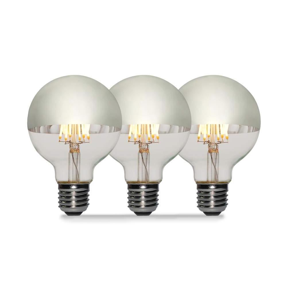 Half Chrome Light Bulb Dimmable LED Filament Vintage Bulb with Mirror 6W (60W Equivalent) G80/G25 E26 Medium Base Warm White 270