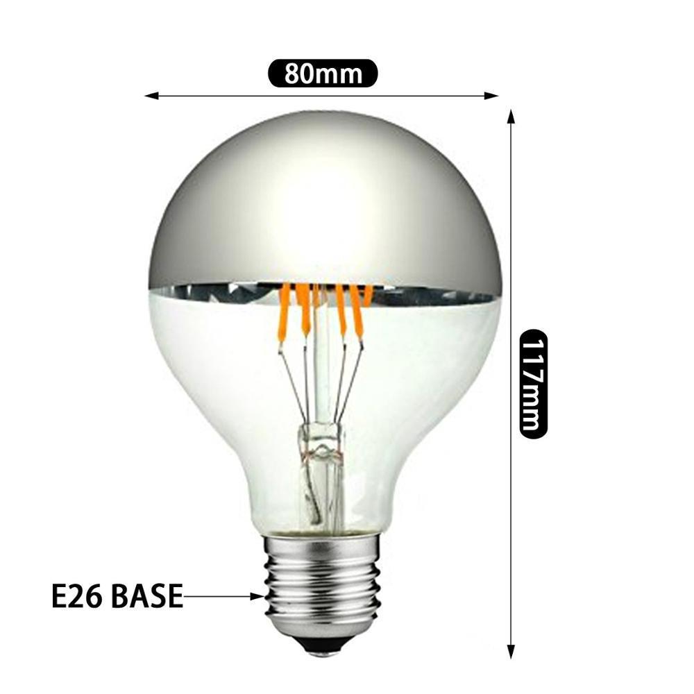 Half Chrome Light Bulb Dimmable LED Filament Vintage Bulb with Mirror 6W (60W Equivalent) G80/G25 E26 Medium Base Warm White 270