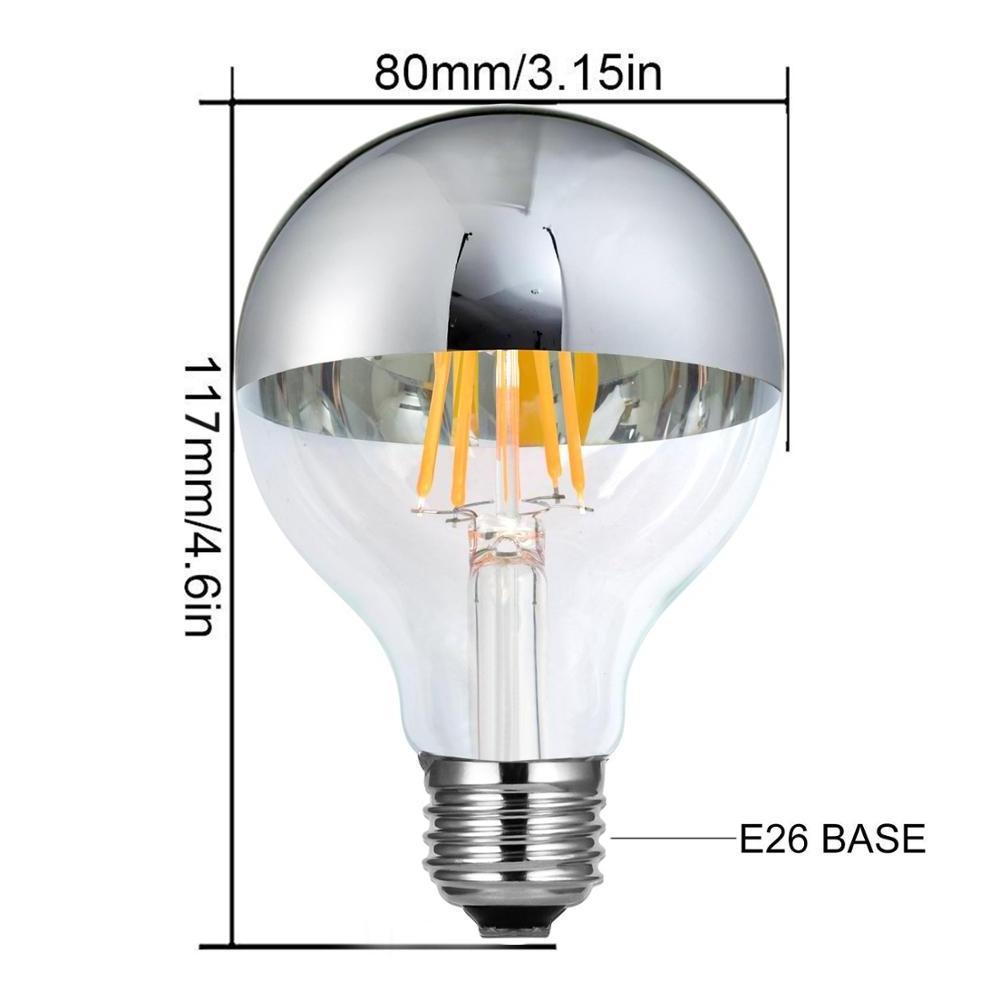 G80/G25 Half Chrome Light Bulb Dimmable LED Filament Vintage Bulb with Mirror 6W (60W Equivalent) E26 Medium Base Warm White 270