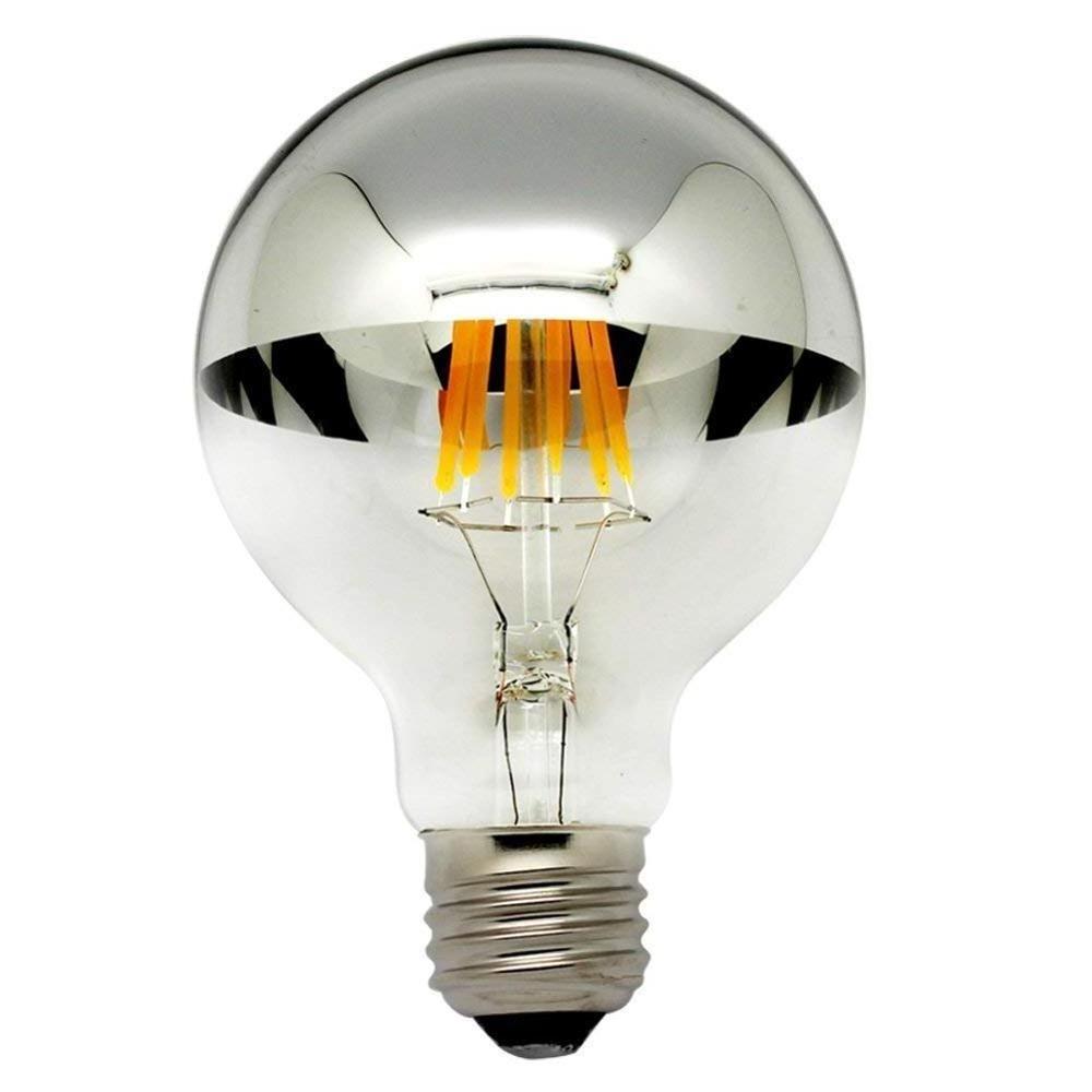 G80/G25 Half Chrome Light Bulb Dimmable LED Filament Vintage Bulb with Mirror 6W (60W Equivalent) E26 Medium Base Warm White 270