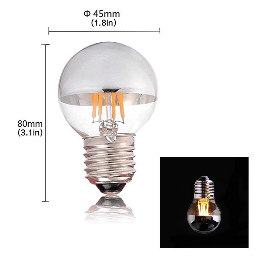 half gold G45 Edison Globe LED Bulb 4W,Silvering Tipped Vintage LED Filament Light Bulb E26 Candelabra Base Lamp 40 Watt Equ