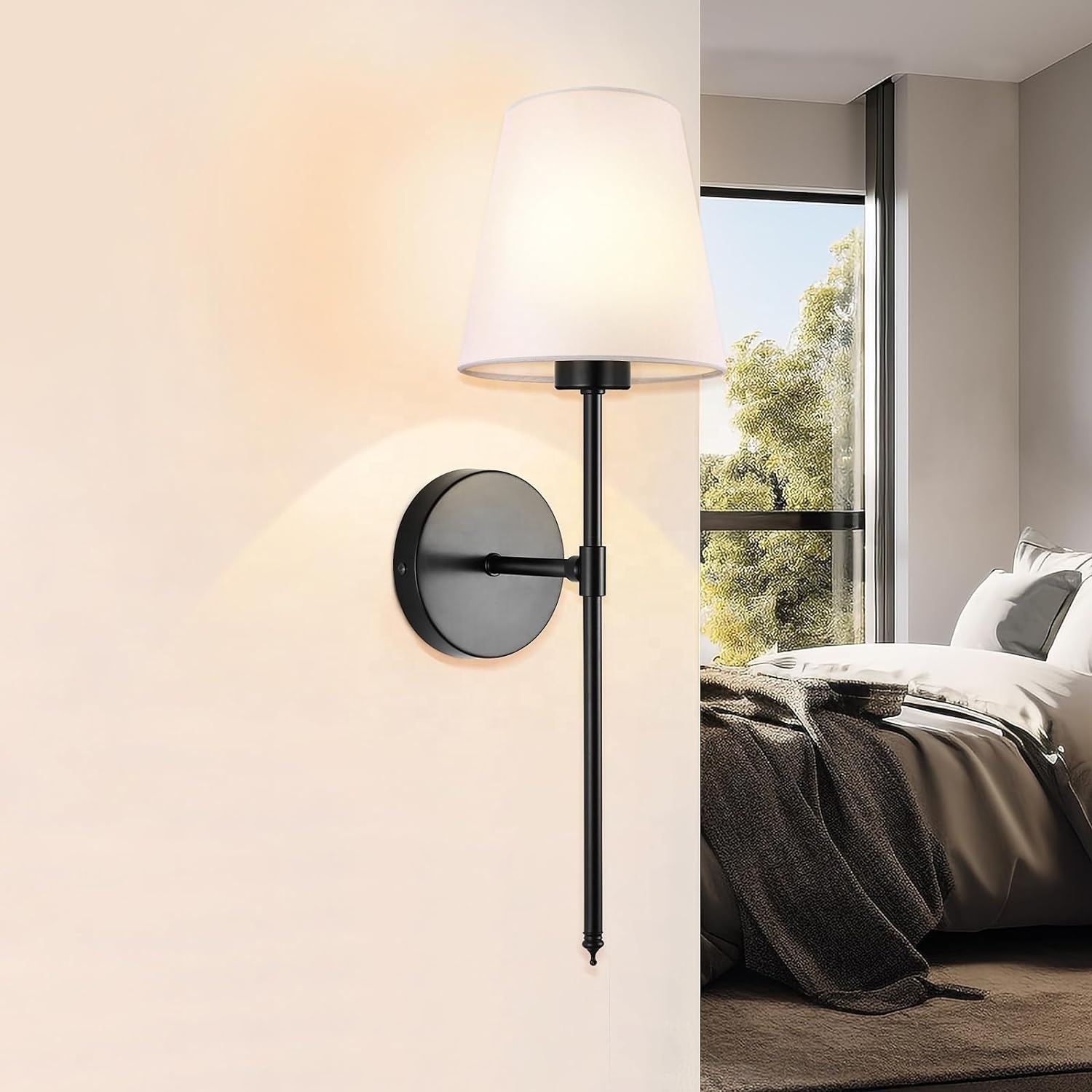 black fixture Modern Battery Operated Sconce Set of 2  Fixture,Battery Powered Wall Sconce With Remote control