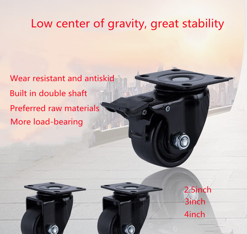 Heavy Duty Casters with Brake No Noise Locking Casters with Polyurethane (PU) Wheels Swivel Plate Castor