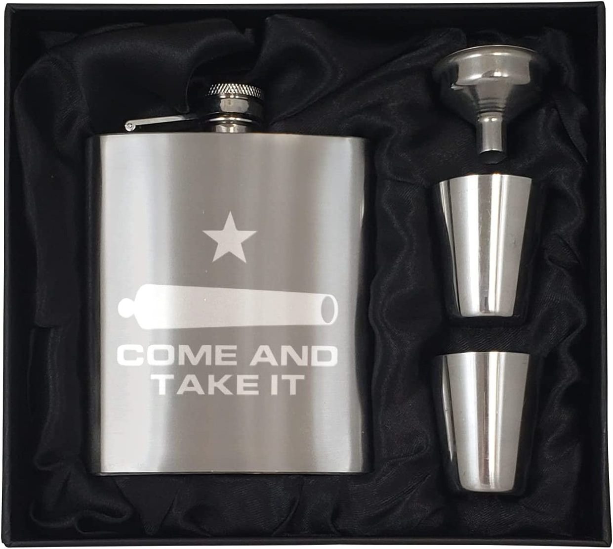 Laser logo US Flag Pattern Stainless Steel 304 Hip Flask Set with 2 shot glass for gift