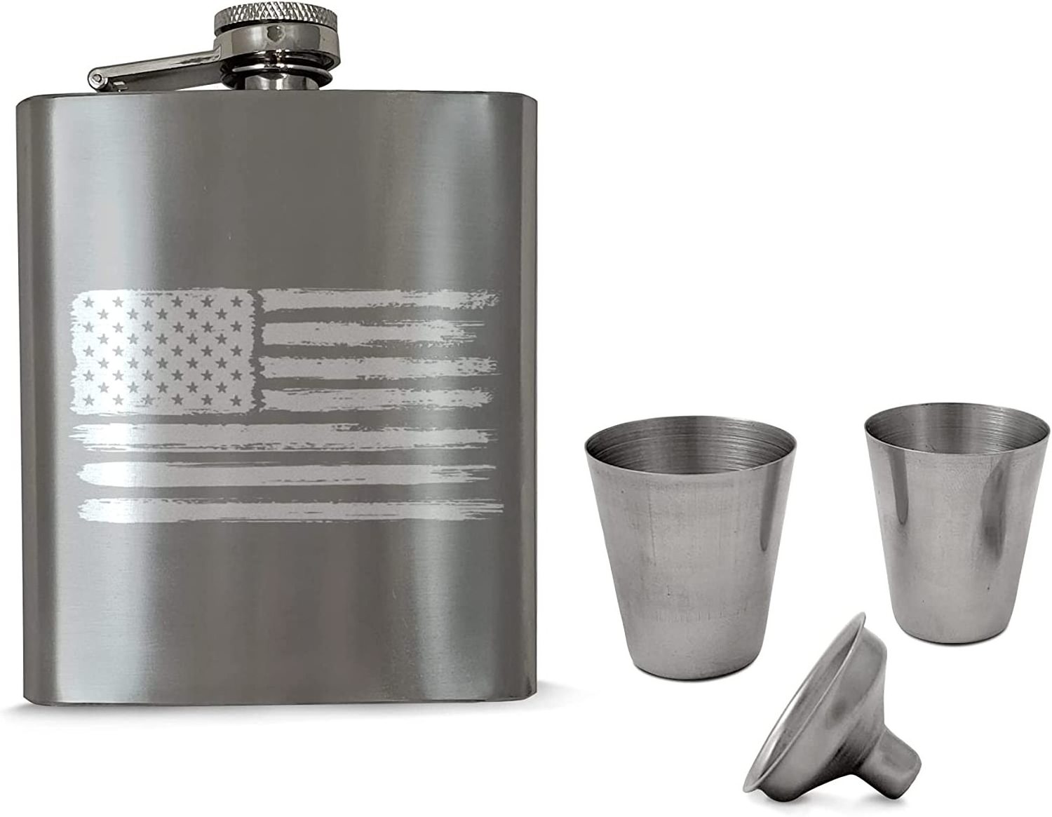 Laser logo US Flag Pattern Stainless Steel 304 Hip Flask Set with 2 shot glass for gift