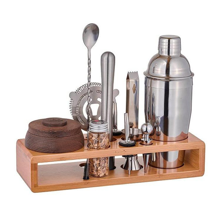 2024 New Bartender Kit with Whiskey Smoker Bar tool Set with Bamboo Stand