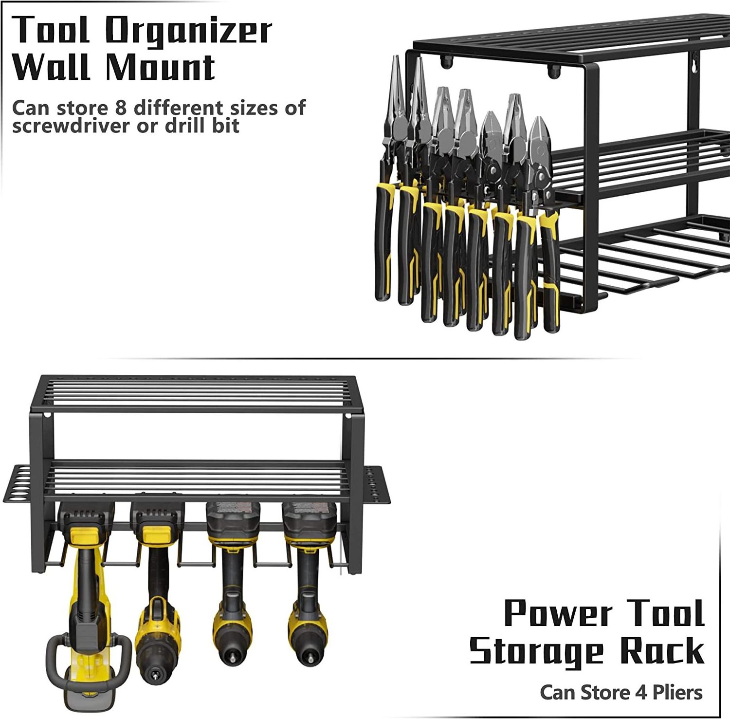 Power tool organizer, wall-mounted heavy-duty metal tool rack, practical storage rack for drills and cordless phones