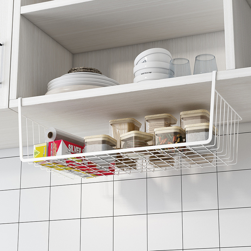 Kitchen supplies shelf hanging basket under the cabinet no punching hook storage shelf dormitory storage shelf