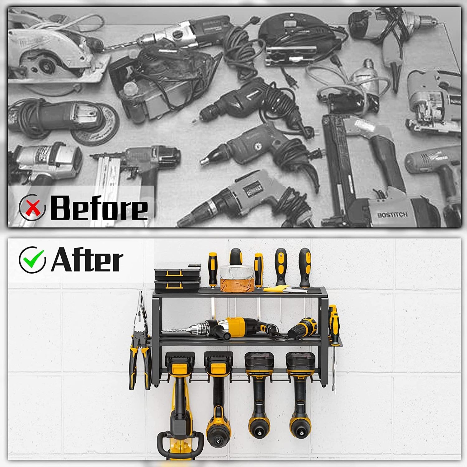 Power tool organizer, wall-mounted heavy-duty metal tool rack, practical storage rack for drills and cordless phones